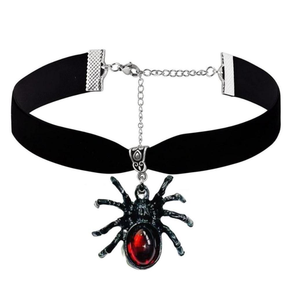 Gothic Spider Necklace With Cross Chain For Halloween Cosplay Accessories