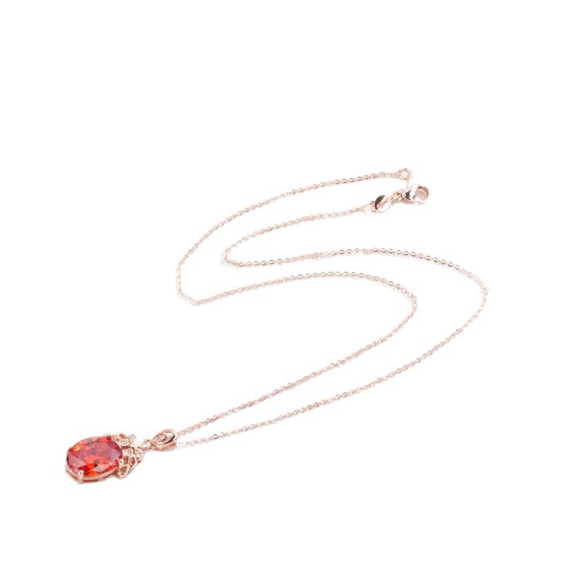 Luxury Women’s Faux Morganite Egg-Shaped Necklace with Fire-Colored Ruby Gem Pendant