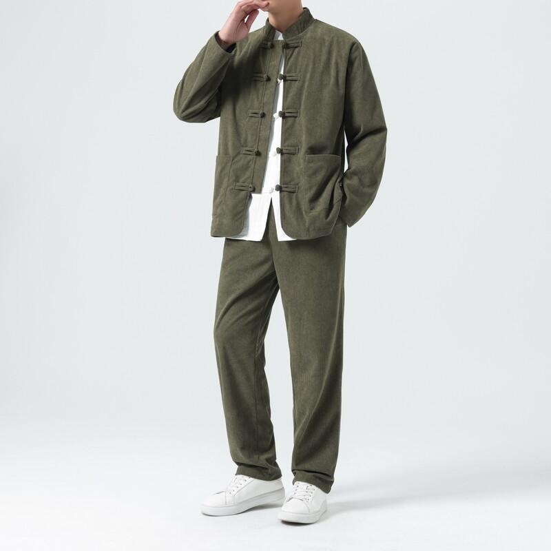 Men Corduroy Sets Men Tang Suit Jackets +Pants Male Kung Fu Traditional Chinese Tops & Bottom Sets Men Tai Chi Hanfu Tracksuit