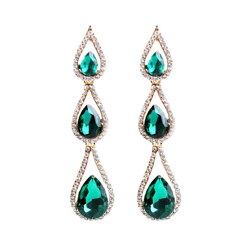 European and American Long Tassel Rhinestone Inlaid Geometric Earrings for Women