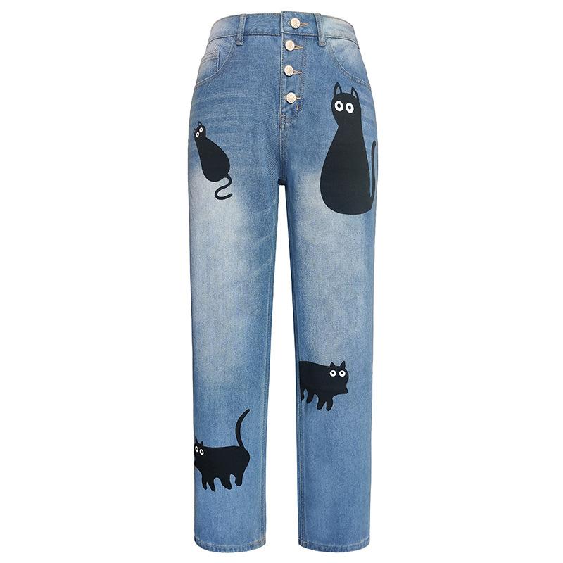 Women's Mid Rise Straight Leg Jeans Loose Fit Vintage Solid Color Washed Denim Pants Retro Casual Spring All-match Long Trousers