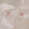 Sweet Floral Bunny Earrings for Women Student Rabbit Ears Cartoon Earrings Birthday Gift for Bestie