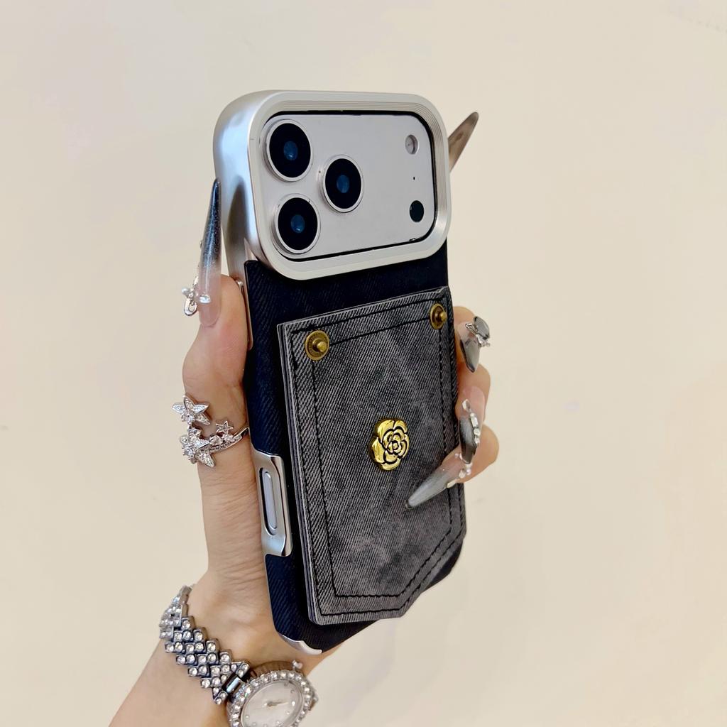 3D camellia Denim pocket card bag Case for iPhone 17 16 15 14 13 Phone Cover 17 16 15 14 13 Pro MAX soft Shockproof Back Funda