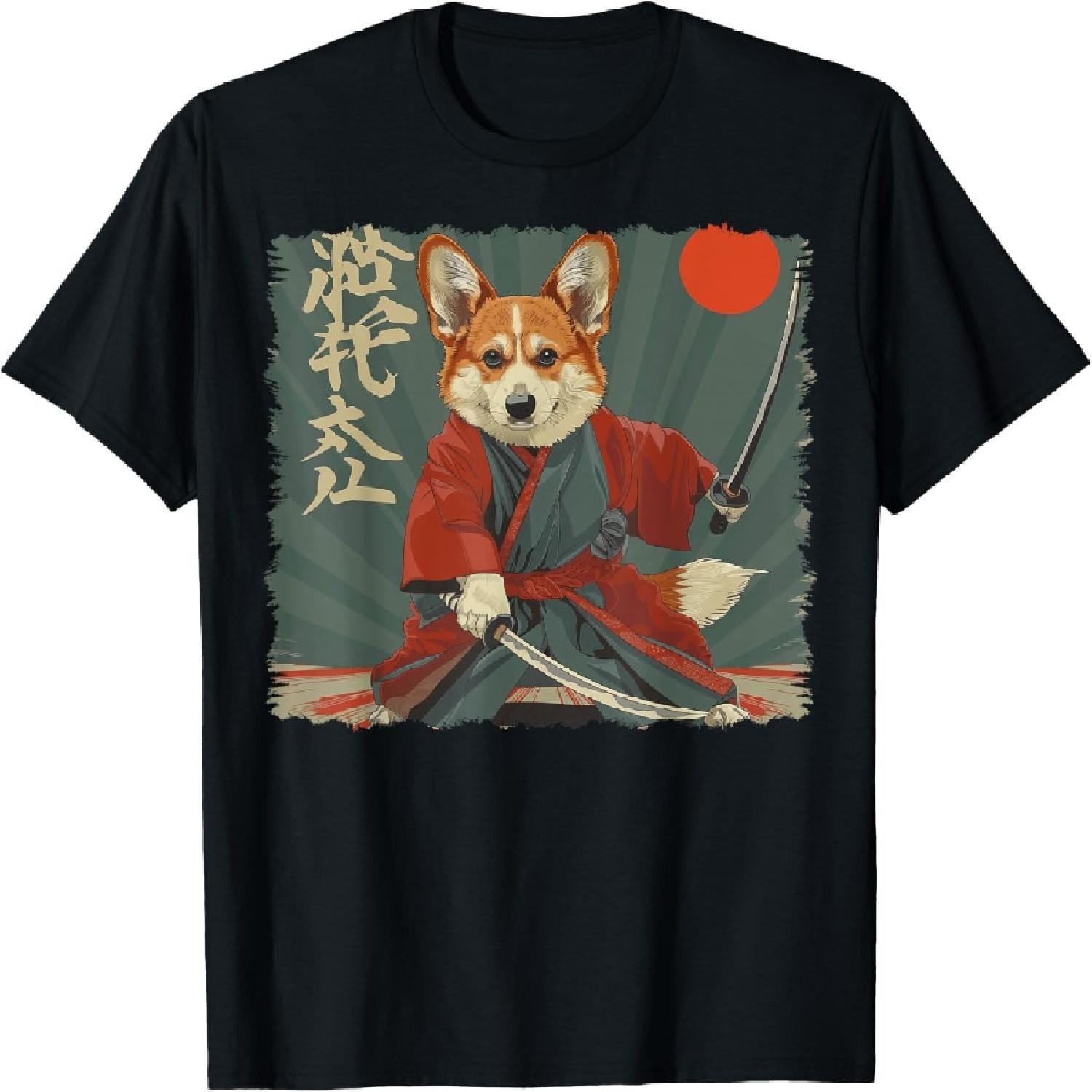 Pembroke Welsh Corgi Dog Japanese Art Samurai Ukiyo-e T-Shirt XXXXXL разноцветный