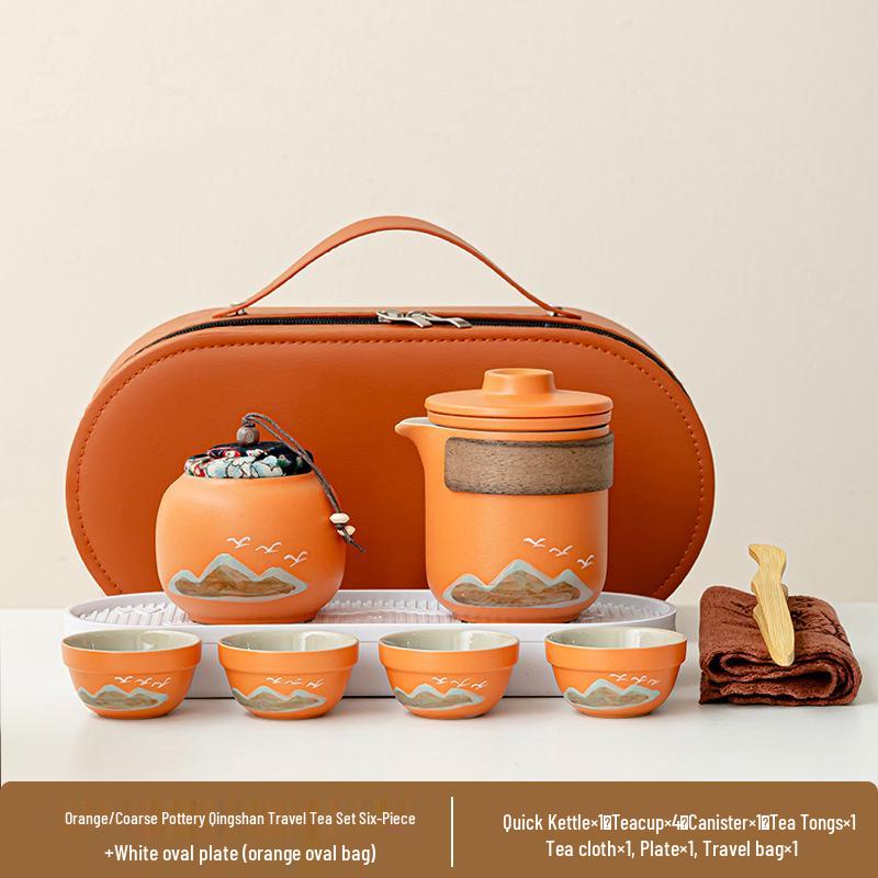 Portable Ceramic Tea Set: One Pot, Four Cups - Ideal for Camping and Solo Quick-Brew
