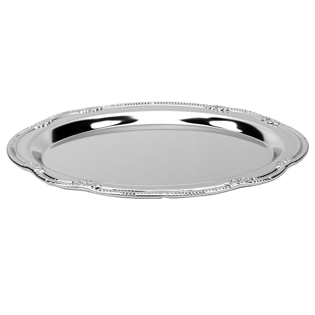 Silver Engraved Tray Vintage Dessert Plate Multi Purpose Serving Tray for Cake Fruit Jewelry Display