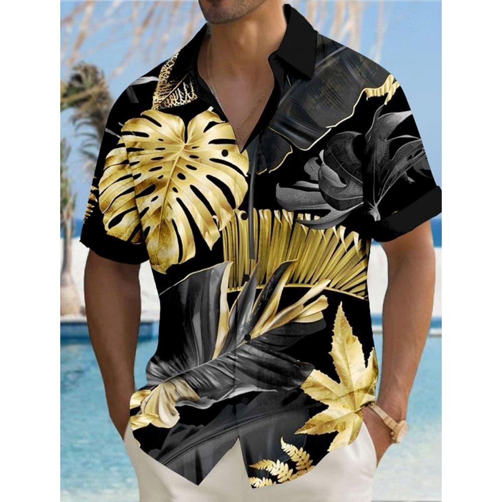 

Мужская рубашка с тропическими растениями из пальмовых листьев, летняя гавайская рубашка, рубашка Алоха, рубашка с короткими рукавами, модная рубашка с отложным воротником, гавайская повседневная рубашка 4XL