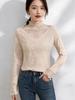 Women's High-End Lace Base Layer Top, Autumn/Winter, Velvet Warmth, Mesh Jacquard Collar, Slightly Sheer, Stylish Design