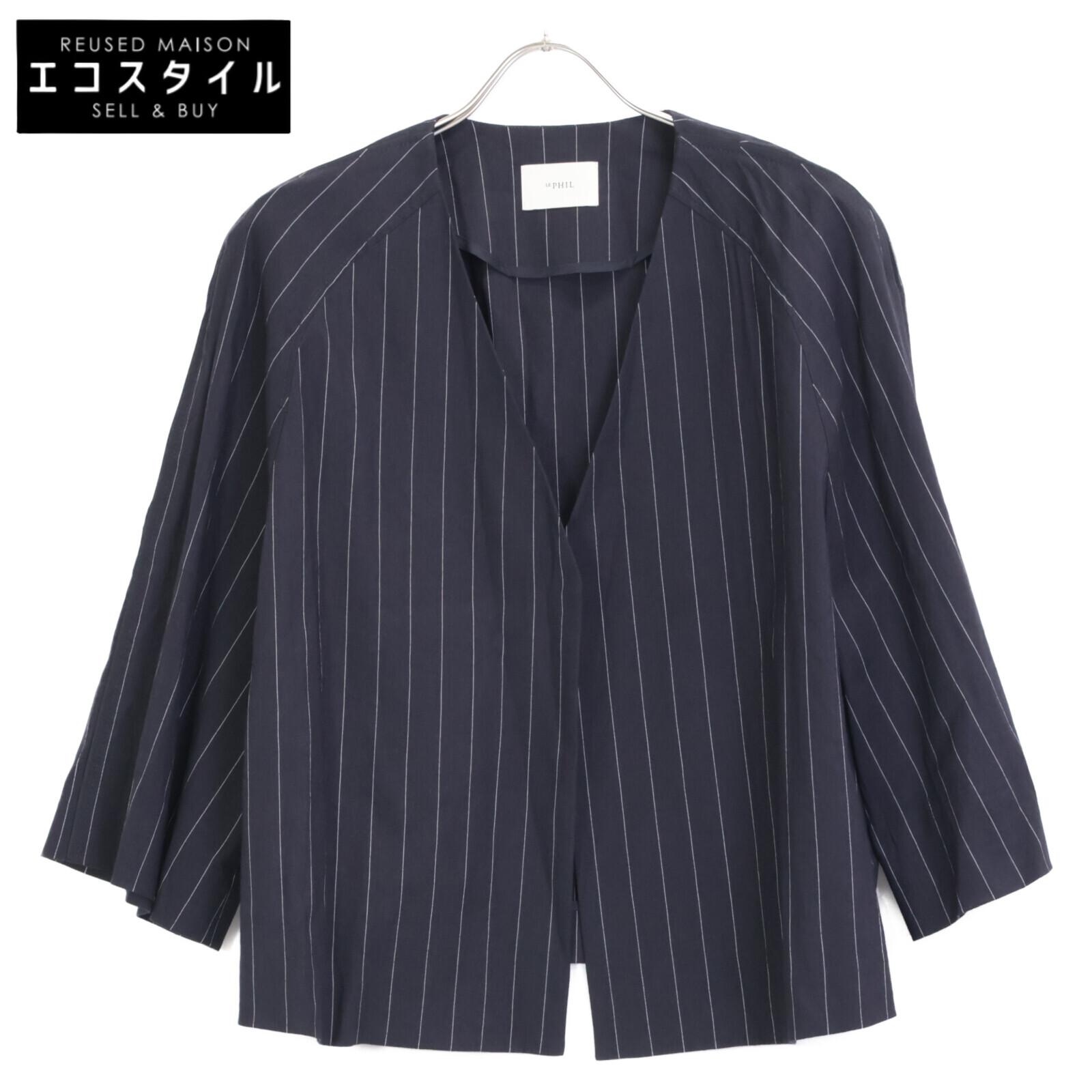 

LE PHIL 534-9150500 Темно-синий льняной пиджак без воротника в полоску Пиджак 1 Темно-синий Б/у