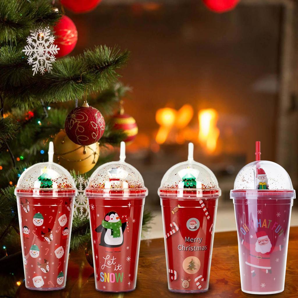 450ml Reusable Tumbler with Lid and Straw Christmas Santa Snowman Coffee Mug Xmas Cup Water Bottle Kids Christmas Gift