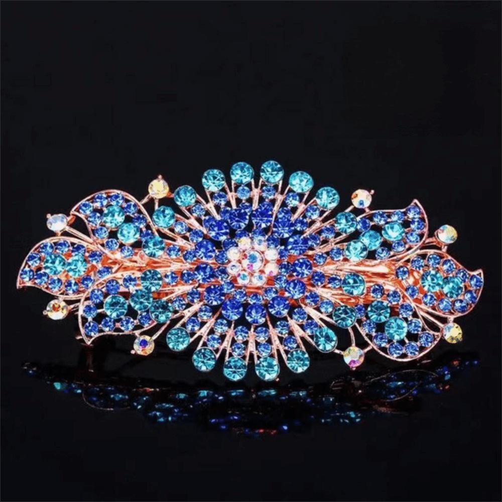 

Fashion Large Spring Clip Rhinestone Flower Elegant Women s Hairpin Back-of-Head Hair Clip Mom синій