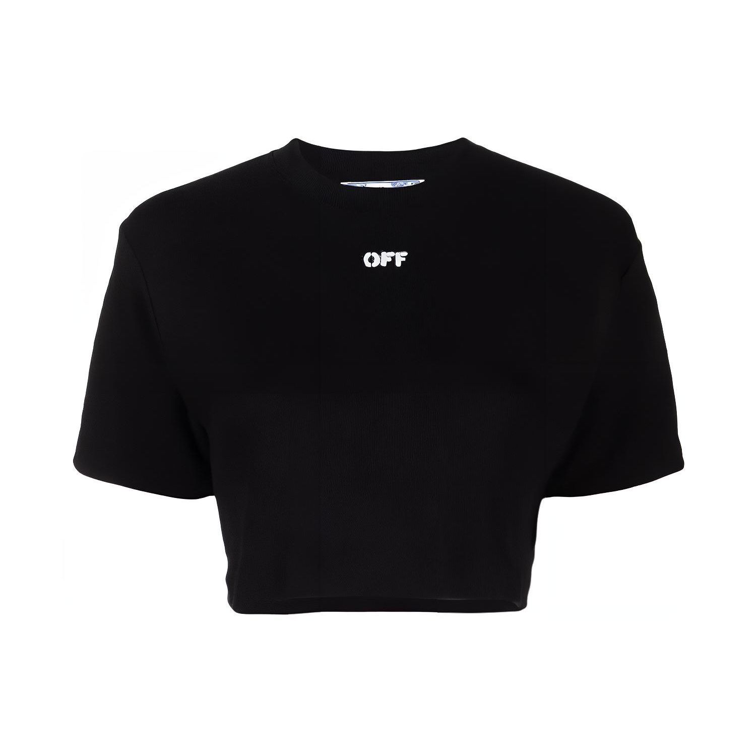 

Укороченная футболка Off-White Off-White в рубчик, черные/белые женские топы OWAA081C99JER0011001 M