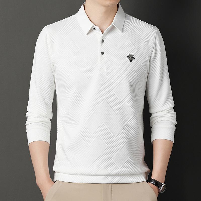 Men's Long-sleeved T-shirt Spring New Korean Fashion Casual Solid Color Lapel Long-sleeved Daddy POLO Shirt