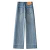 Women's Blue High-Waisted Loose Draping Denim Pants, 2025 Spring Straight-Leg Versatile Wide-Leg Design.