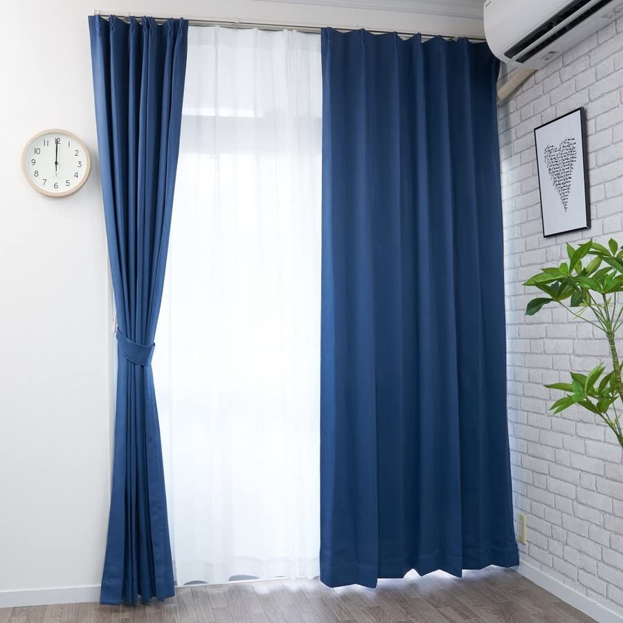 Grade 1 110cm Set of Heat Energy Energy Shape 4 Panels 100cm X Length Set of Navy Blue Curtain-fabfun Curtains, Blackout, Long, 4, Insulated,