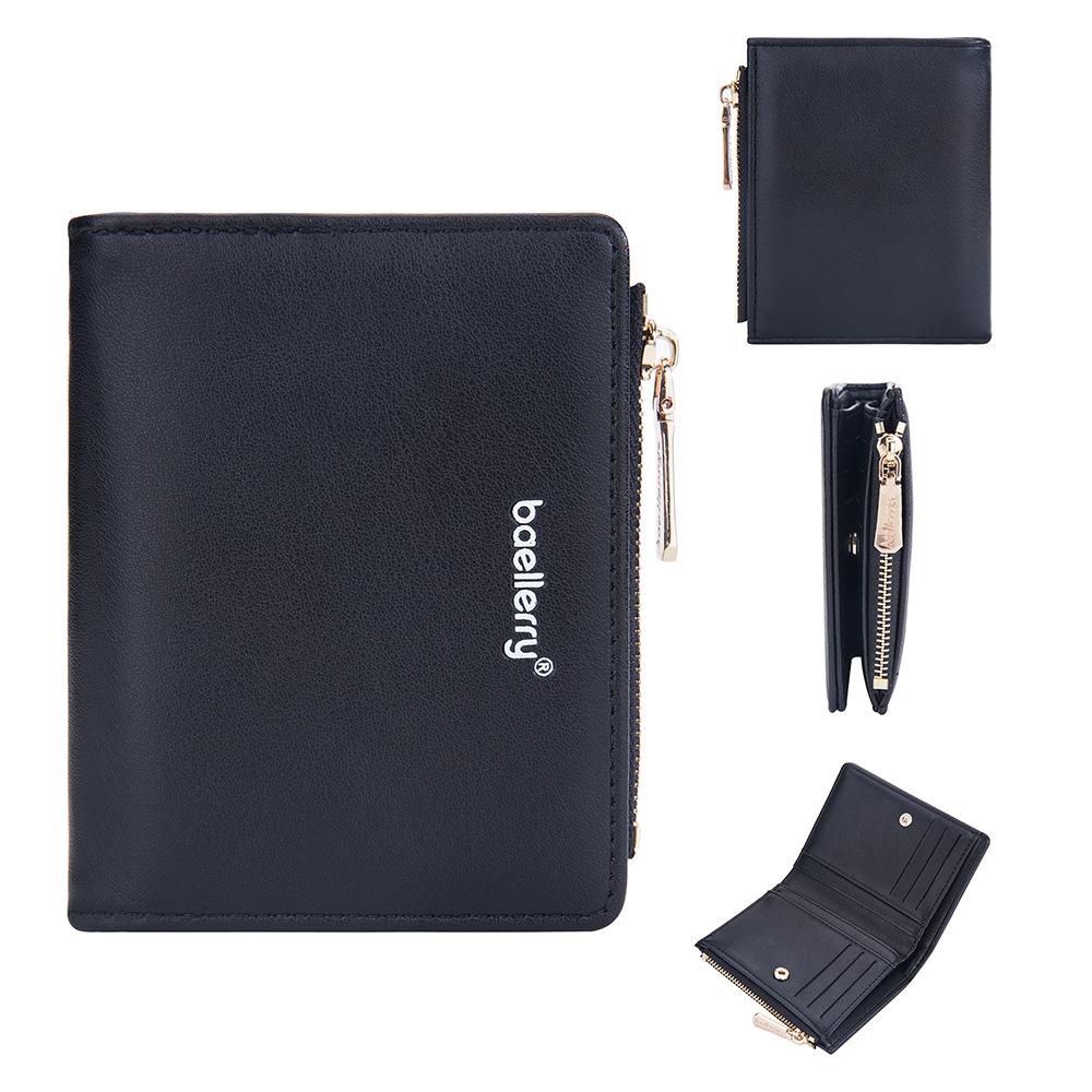 Baellerry Women's Short Purse Pu Leather Wallet Zipper Coin Purse Snap Button Billfold Simple Fashion Card Holder