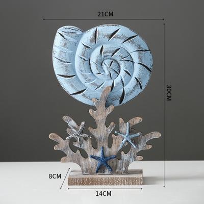 Creative Handmade Wooden Ocean Animal Statue Vintage Shell Coral Ornaments Small Fish Wood Marine Style Ornaments Living Room