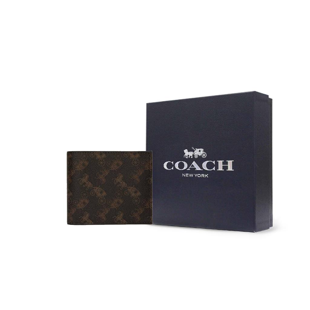 New COACH Billfold Wallet PVC Clutches Wallets Men's Dark Brown 4906-A7U