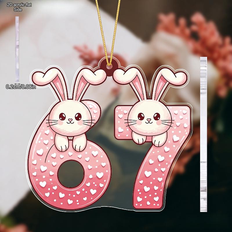 Valentine's Day Hanging Ornaments Compatible for Couples - Transparent Acrylic Bunny Decor with 6 or 7-Pendant Drops & Finials - Cute Patterns 