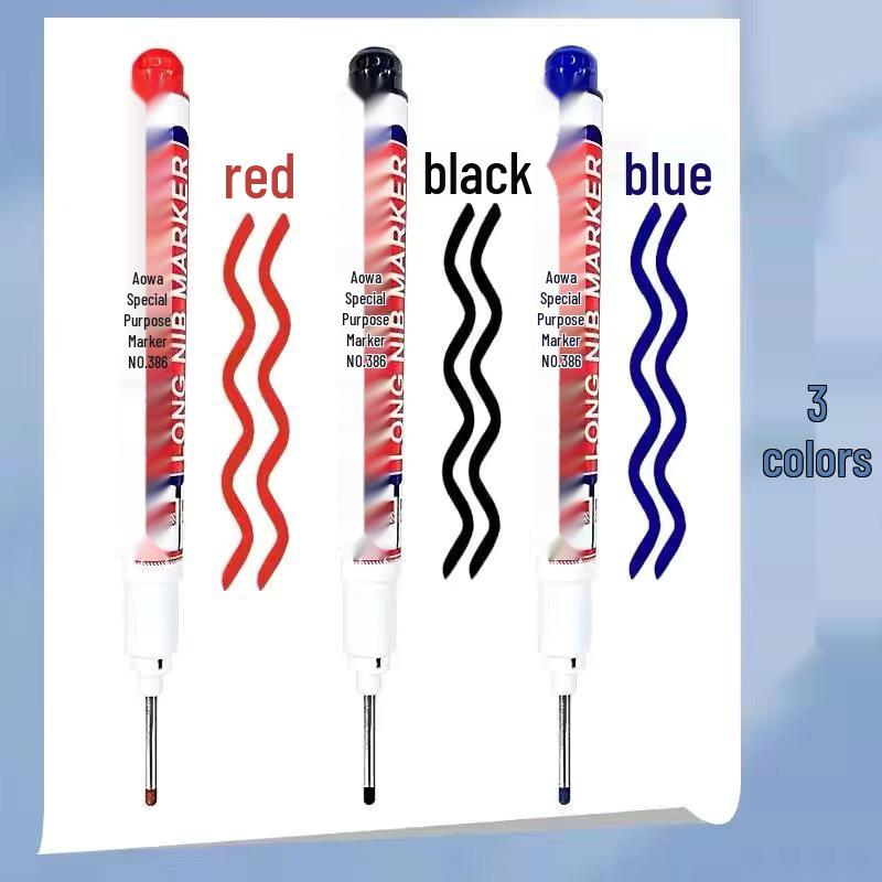 Waterproof Long-tip Marker for Deep Holes, Multi-purpose Oil-based Pen for Bathroom, Woodworking, and Tile. Black Pen
