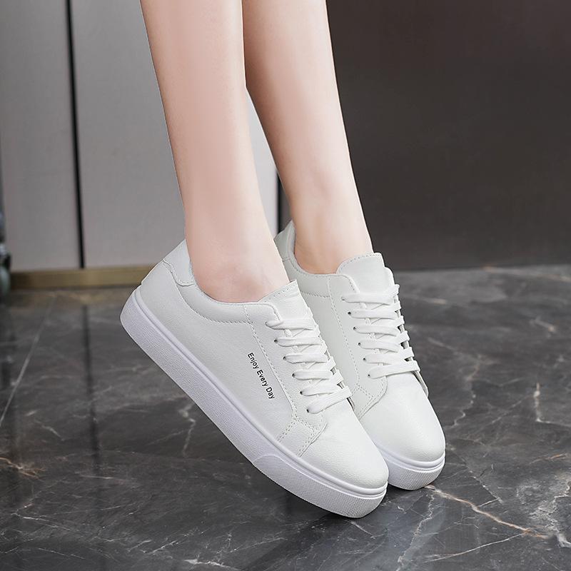 

Black spring and autumn new versatile flat baseplate shoes leather surface waterproof casual sports shoes soft sole white shoes women s shoes 35 белый