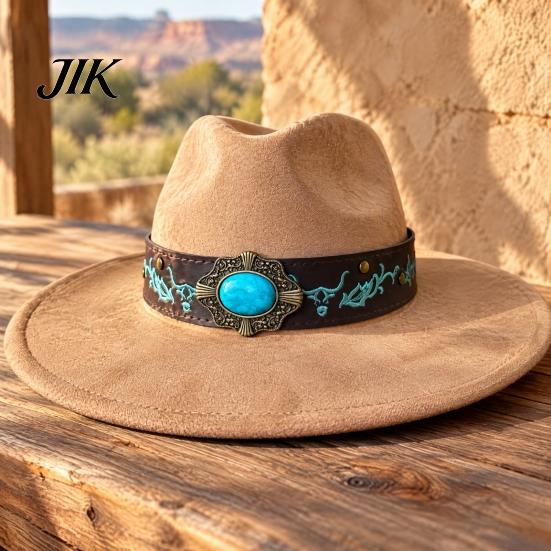 Boho Hat Accessories Ethnic Style Cowboy Band, Durable PU Leather Embroidered Embroidery Strap Strap, Adjustable Decorative Belt for Wide Brim