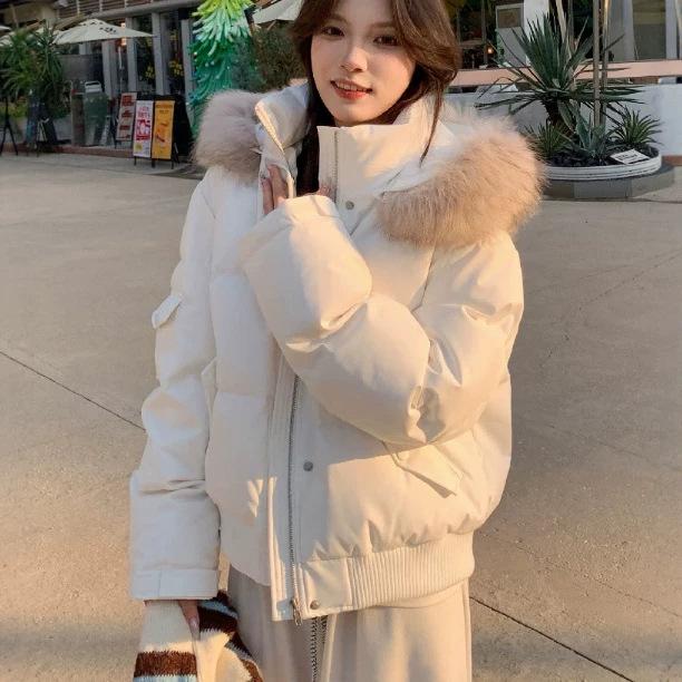 Winter new women's fashion big fur collar down cotton clothes foreign look thin warm cotton coat