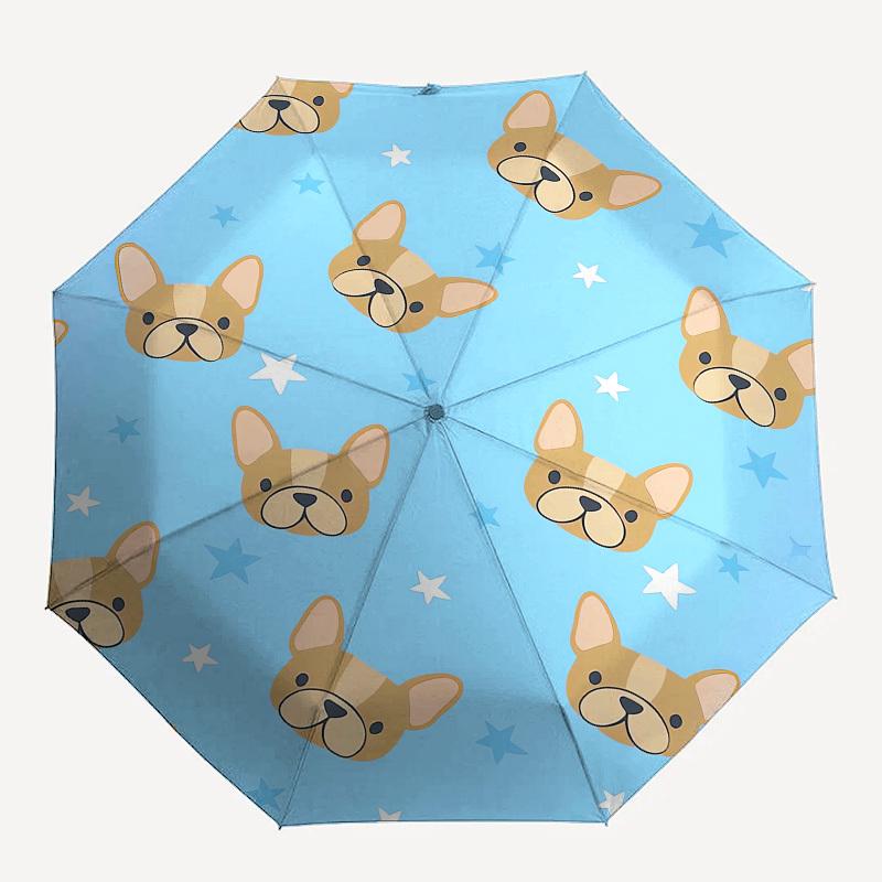 1pc French Bulldog Stars Pattern Umbrella with Plastic Handle, Suitable for All Seasons Outdoor PT378