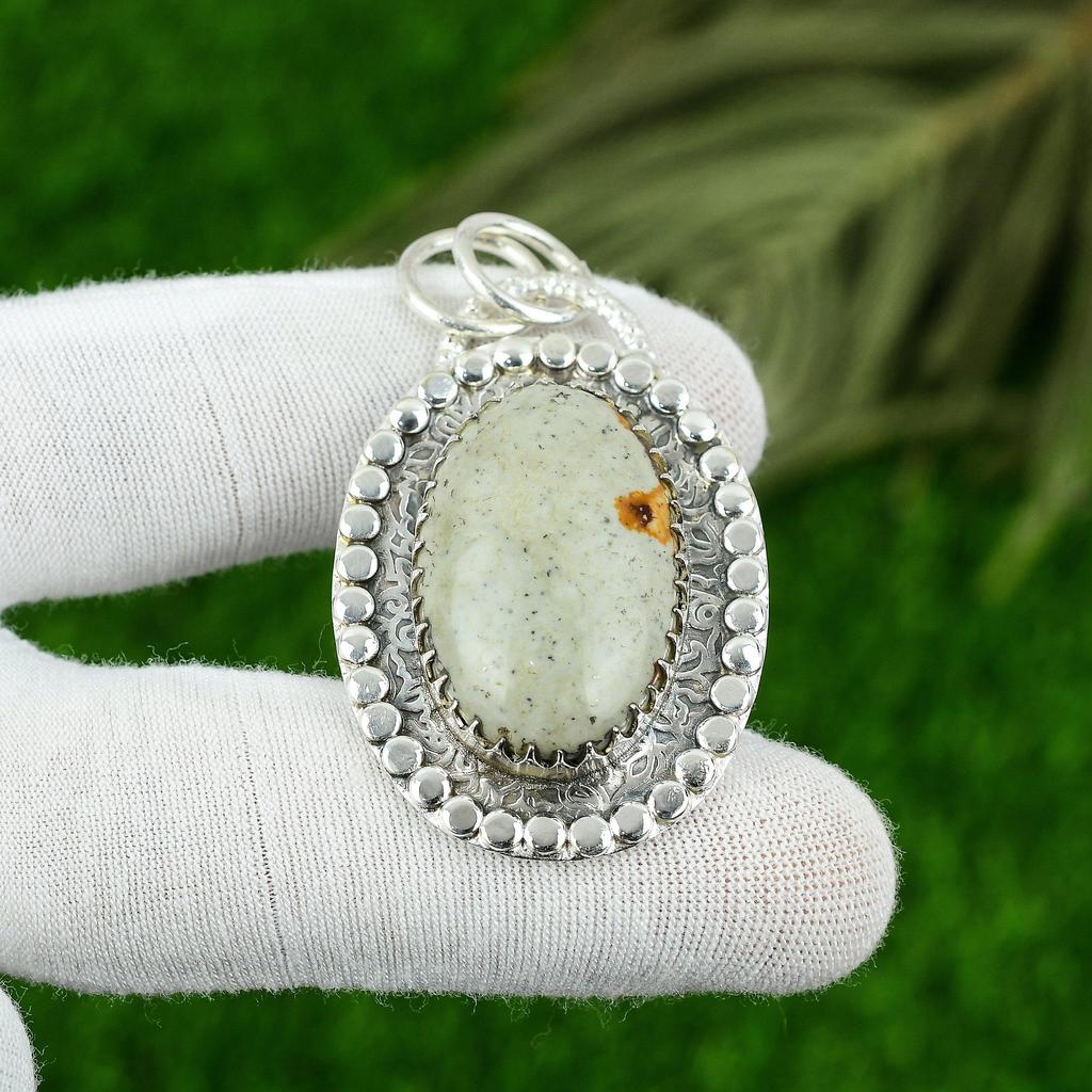 Natural Polychrome Jasper Gemstone Pendant 925 Sterling Silver Jewelry For Women