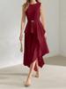 Elegant Women's Sleeveless Ruffle Dress - Lace-up, Waist-Cinching Long Skirt