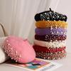 Autumn Winter Women's Pumpkin Hat Rhinestone Painter Hat Retro Wool Beret Hat