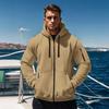 Men Coat Long Sleeve Zipper Closure Hooded Sweatshirt with Large Pockets Solid Color Velvet Thickened Warm Outerwear