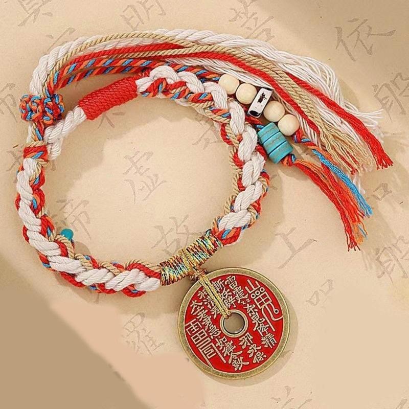 Unique Ethnic Style Bracelet with Coin Eye Catching Ethnic Style Coin Bracelet Beautiful Handwoven Hand String Jewelry