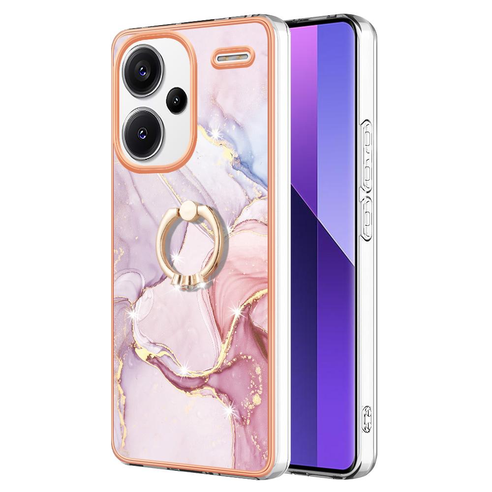 For Xiaomi Redmi Note 13 Pro+ 5G Case with Ring Kickstand Marble Pattern Electroplating TPU Back Cover