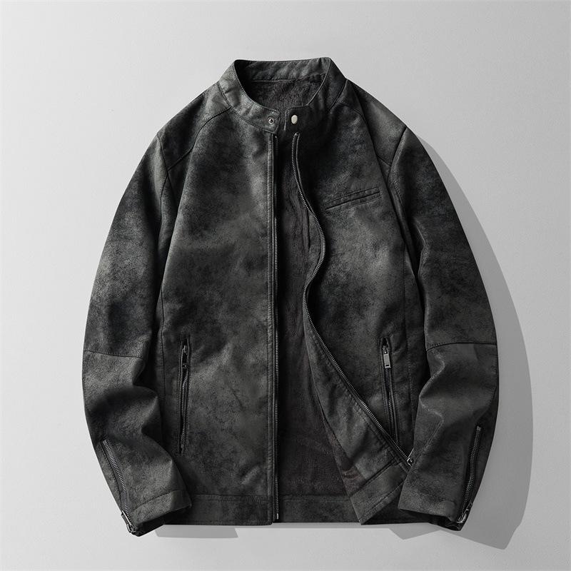 The new model is suitable for two open velvet light wind locomotive leather jacket men's autumn and winter suit collar casual