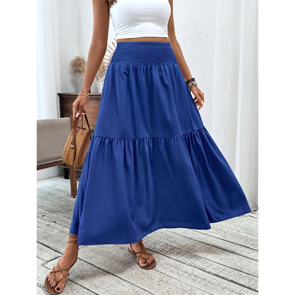 Women's Casual Ditsy Floral Elastic Waist Pocket Skirt, Suitable for Casual Commuting Wear