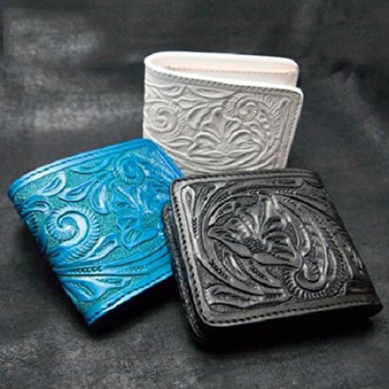 Bizarre Carved Leather Bifold Short Wallet LWG030WT White