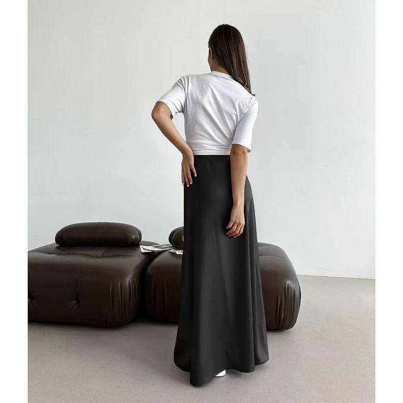 Fashion New Arrival Satin Skirt Fashionable All-Match Long Skirt Solid Color High Waisted Skirt