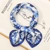 Satin Silk Square Scarf Hijabs Blue And White Blendent Printed Muslim Hijab Bandana Soft Head Scarf Female Headband