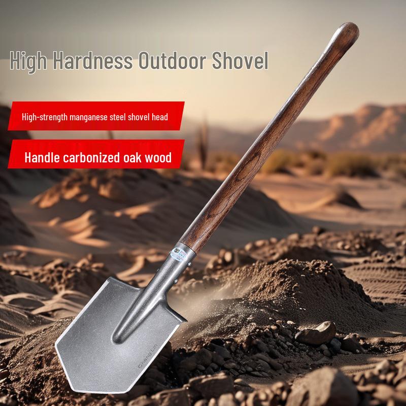 Russian-Style Military Sapper Shovel - Changlin 106B, Extended 80cm, Carbonized Green Steel, Wood Handle, Outdoor Use. Default
