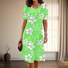 Women's Fashion Graceful Flower Print Summer Spring Short Sleeve O-Neck Casual Dresses