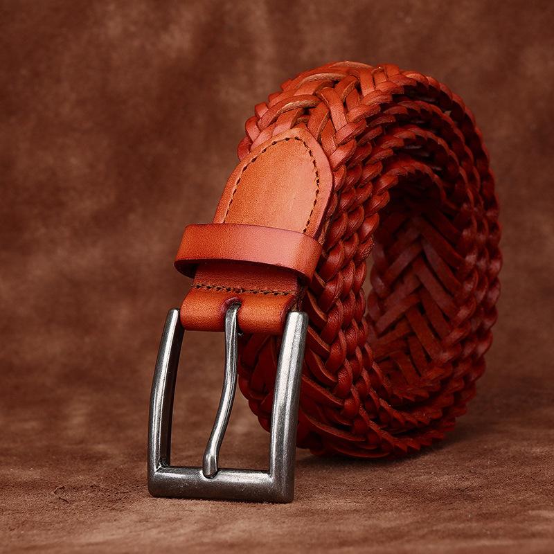 3Cm Wide Hand-Woven Belt Women'S Leather Needle Buckle First Layer Cowhide Weaving Personality Trend Versatile Belt Men