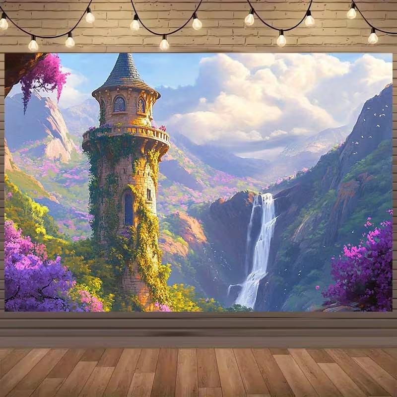 

2D Enchanted Rapunzel Tower Flat Printing Backdrop for Kids Princess Photoshoot 47.2x31.5inch/120*80cm