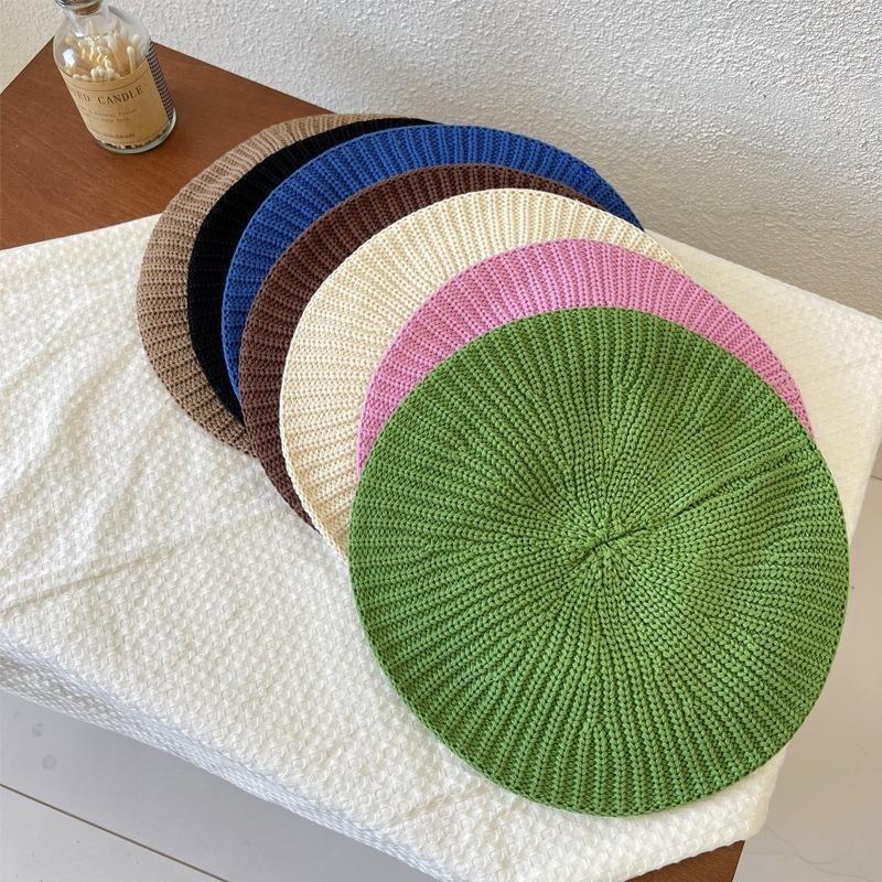 Zhao Lusi Same Style Korean Version Versatile Knit Beret For Women Winter Fashion Concave Shape Beret Peaked Cap Newsboy Hat Trendy