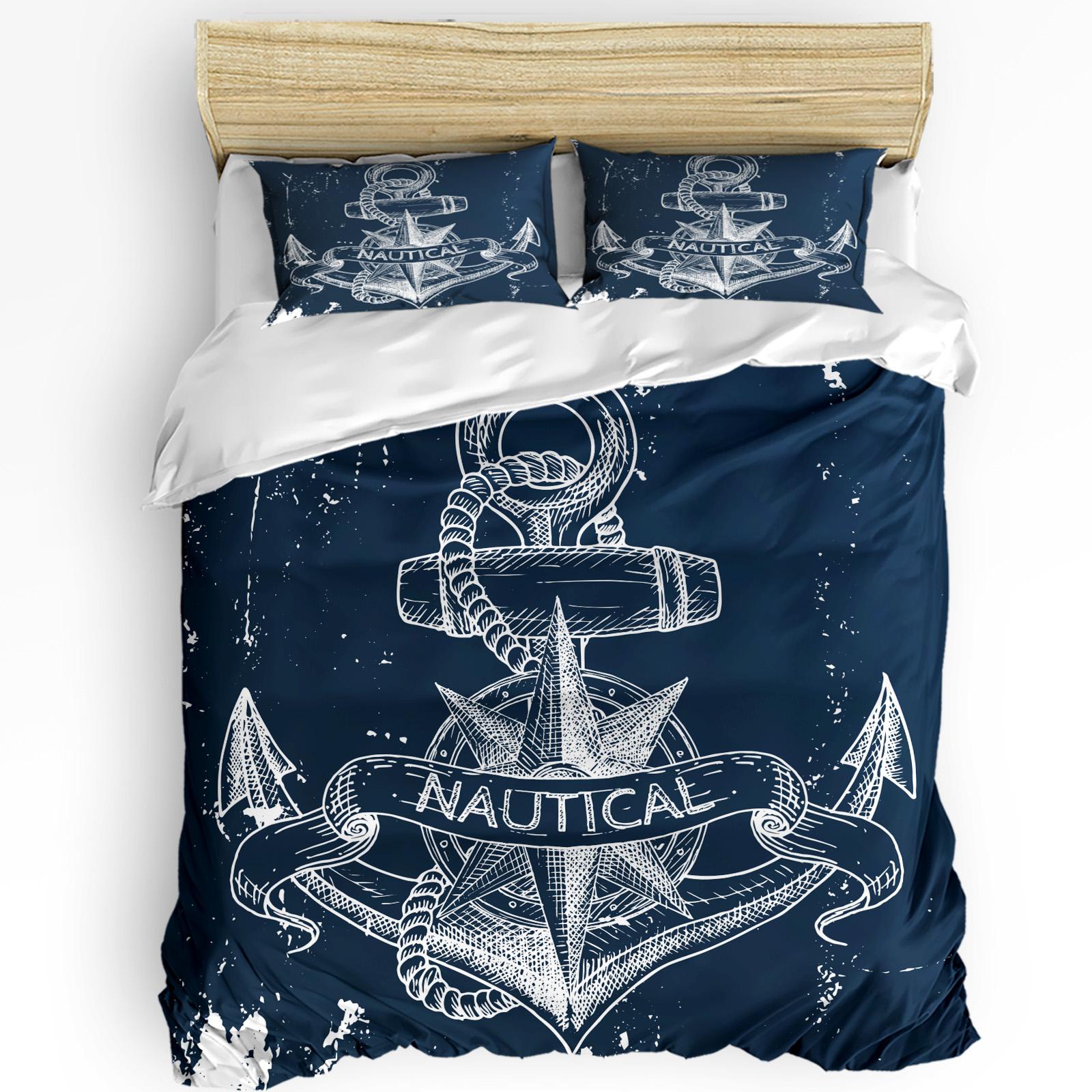 

Nautical Bedding Set For Bedroom Bed Home Sea Objects On Wooden Backdrop With Vintage Boa Duvet Cover Quilt Cover And Pillowcase EU single(135x200cm)