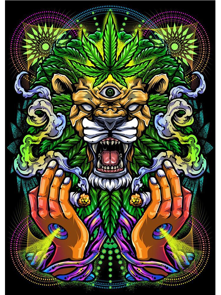 Psychedelic Skull Mushroom Lion Poster Print Canvas Painting Abstract Wall Art Picture For Living Room Home Decor Cuadros
