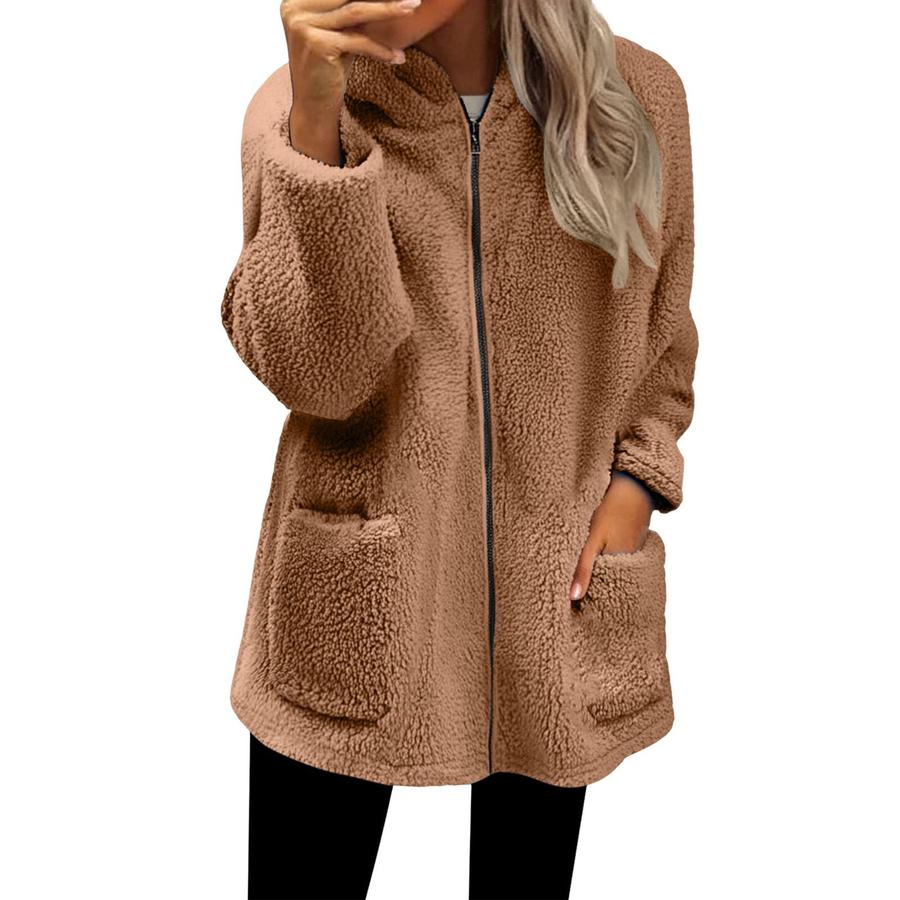 Winter Loose Fleece Women's Long Sleeve Hoodie Zip Up Cardigan Coat
