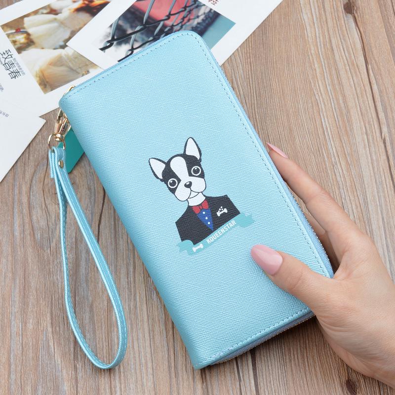 French Bulldog Dog Cute Womens RFID Blocking Zip Around Wallet Genuine Leather Clutch Long Card Holder Organizer Wallets Large Travel Purse