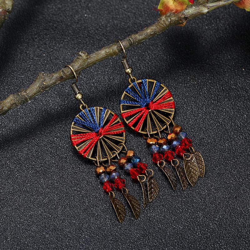 Ethnic Style Retro Handmade Earrings Woven Dream Catcher Long Fringed Earrings Femininity Versatile Holiday Ear Jewelry