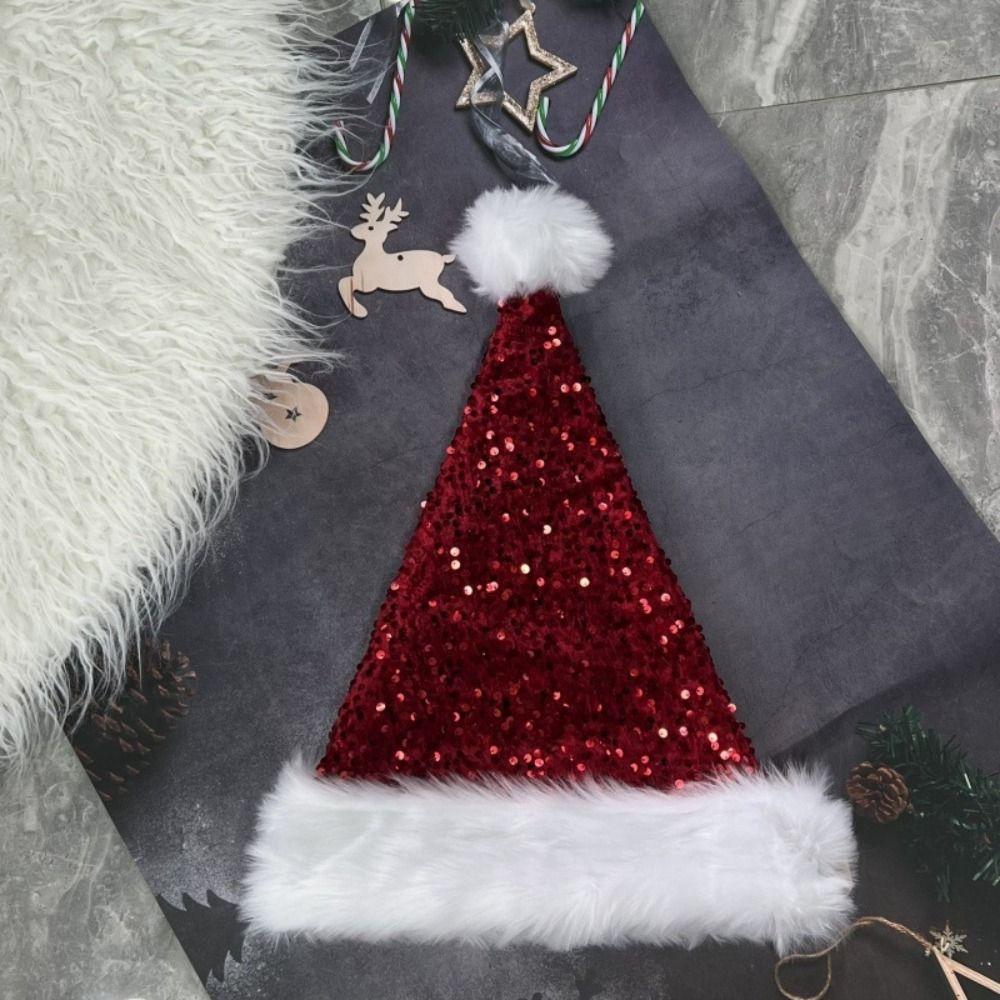Santa Claus Christmas Hat Sequin Red Plush Hat Fashion Santa Claus Hat  Children